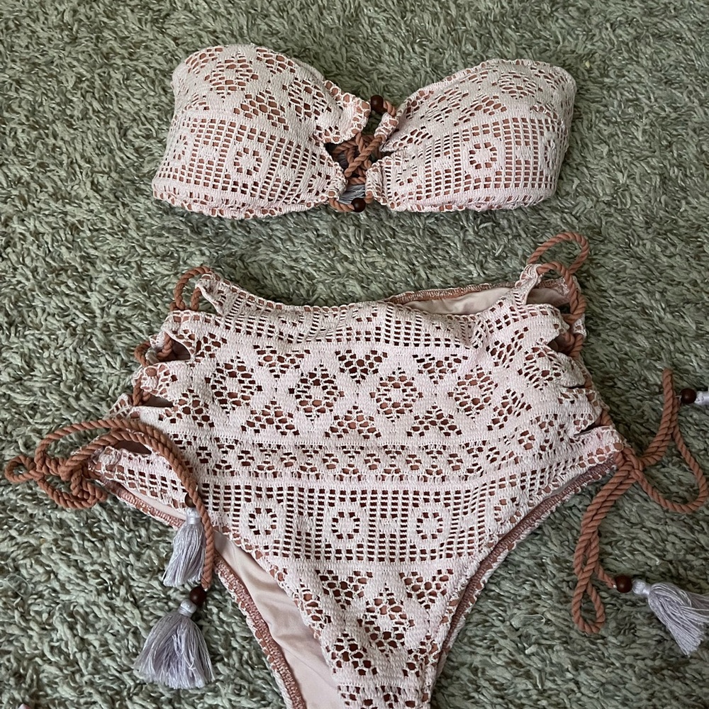 Victoria's Secret Cream and Brown Crochet Bikini